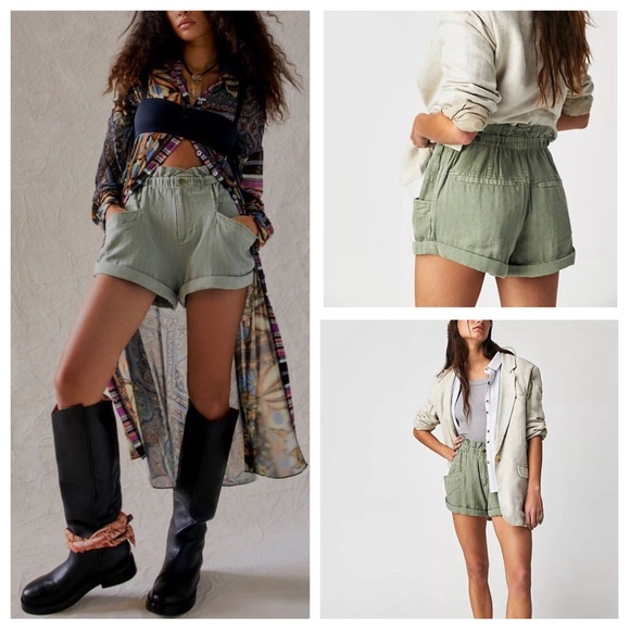 NWT Free People Topanga Cuff Shorts in Oil Green - Picture 1 of 14